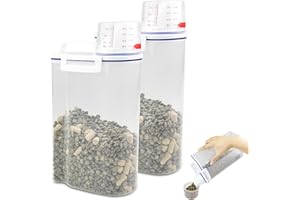 Skynzor 2Pcs Contenitore Ermetico Cane, Contenitori Alimentari per Cani Gatti Cibo, Porta Crocchette Gatto Con Misurino, Scatola per Conservazione Alimenti, per Cereali Cibo Secco Riso e Farina