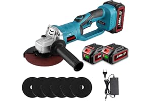 ONEVAN Akku Winkelschleifer 125 mm, 180° Drehbarer für Schneiden Mehrerer Winkel, 3-Gang 0-18000 R/MIN Bürstenlos Winkelschleifer Regelbare Drehzahl mit 2 3000mAh Akkus, Ladegerät, 6 Trennscheiben