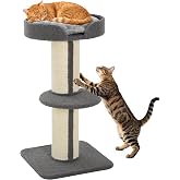 PawHut Tree Scratching Post for Cats Height 91 cm with 3 Levels Grey | Cat Tree, Tower with Nest Platform and Sisal Post, 45