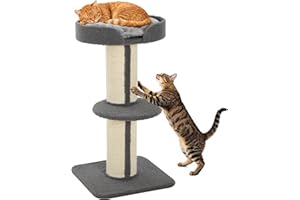PawHut Tiragraffi ad Albero per Gatti con Cuccia, Cuscino e Morbido Rivestimento Grigio, Pali in Corda Sisal Ø16.5 cm, Altezza 91cm