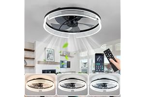 CANEOE Ventilatore da Soffitto con Luce, 50cm Dimmerabile Plafoniera con Ventilatore con Telecomando, Timer, 6- Marce Lampadario con Ventilatore da Soffitto per Soggiorno, Camera da letto (Nero)