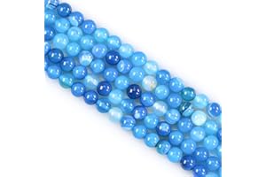 OUUBUUY Perle Pierre Naturelle,60 pièces 6mm Agate Rayée Bleue Pierre Naturelle pour Bracelet,Perles pour Bracelet Bijoux