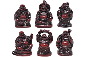 FENGSHUISALE 6 pequeñas figuras de Buddha sonriente Feng Shui de madera + libre rojo Pulsera de cadena C1024