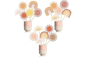 BeYumi 30Pcs Boho Sun Sticks Table Toppers Party Centerpiece Hippie Rainbow Muted Sun Cake Topper Table Decoration for Baby Girl Boy First Trip Around the Sun Baby Shower Birthday Party Decor Supplies