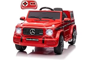 LIUFASHI 12V Kinder Elektroauto Mercedes Benz G63, Elektrische Kinderfahrzeuge, Elektrofahrzeug 2-türig mit 2,4G-Fernbedienung, MP3, Musik, LED-Leuchten und 5 Punkt Sicherheitsgurt für Kinder, Rot