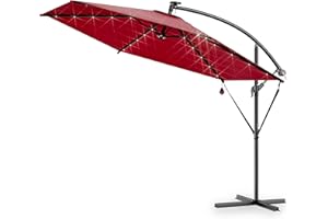 Kingsleeve® Haiti 3m Aluminium Cantilever Garden Parasol with LED Solar Lights and Protective Cover | 300cm UV Protection 80+ | Tiltable with Crank Handle Patio Umbrella