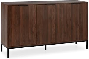 HOMN LIVING Aparador Auri 3 Puertas Color Nogal, 140 cm (Ancho) 40 cm (Profundo) 80 cm (Altura)