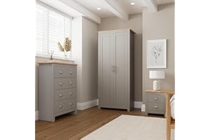 GFW Lancaster 3 Piece Bedroom Set Grey Bedside Cabinet Chest Of Drawers Wardrobe