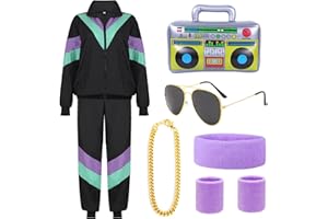 YADODO 90s 80s Fancy Dress Men Costumes Disco Adult Stag Do Outfit Shell Suits 80s Fancy Dress for Women Blue Couples Shell Suit with Pink 80s Accessories Mens 80s Fancy Dress Hip Hop Rapper 1980s Tracksuit