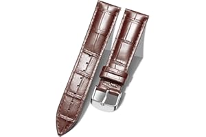 BINLUN Bracelet de Montre en Cuir Crocodile Véritable Remplacement Montre Bracelet à Dégagement Rapide Etanche 10 Couleurs 13 Tailles pour Hommes Femmes Boucle au Choix Doré/Rose-Or/Argent(10-24mm)