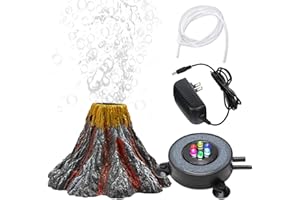 YWNYT Kit de adorno de volcán para acuario, piedra de aire con luz LED multicolor para acuarios, accesorios de bomba de aire, burbujeador de acuario para decoración de peceras de acuario