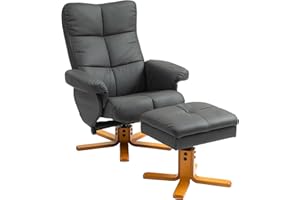 ‎HOMCOM HOMCOM Relaxsessel mit Hocker, 360°drehbarer Fernsehsessel mit Liegefunktion Lesesessel für Schlafzimmer, Wohnzimmer, Kunstleder, Dunkelgrau