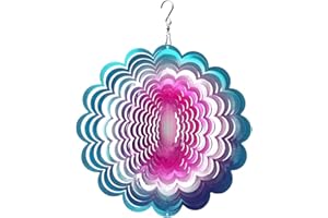 FONMY Wind Spinner Stainless Steel 3D Hanging Garden Decoration for Indoor Outdoor Blue-Pink Sunflower Metal Wind Spinners-12inch