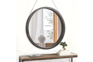 JJUUYOU Grande specchio circolare da parete 50 cm, stile rustico, con cornice in legno, decorazione per ingresso, soggiorno, camera da letto, salvaspazio, grigio rustico