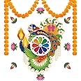 Joyful Start Diwali Decoration for Home Gifts- Diwali Rangoli Stickers for Floor Diwali Diya for Decoration with Diwali Decor 2 Marigold Garland for Indian Diwali Gifts
