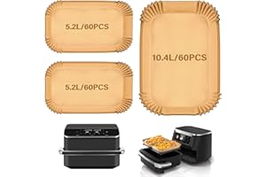 Hivio 180 Stück Airfryer Backpapier für Ninja Foodi Flexdrawer 10,4 L Heißluftfritteuse Af500de, Zubehör Heißluftfritteuse für COSORI Heißluftfritteuse 2 Kammern Airfryer Dual Blaze TwinFry XXL 10L