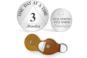 AtSKnSK Pièce de monnaie de sobriété de 3 mois de 1 à 12 mois - Puce AA - Pour homme et femme - Cadeau de récupération pour alcoolique anonyme - Avec porte-clés en cuir synthétique (3 mois)