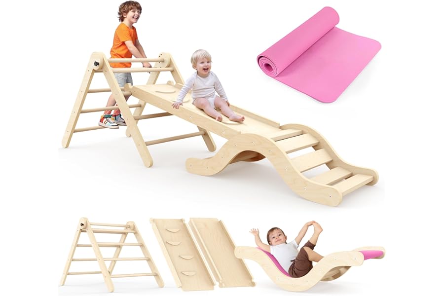 Montessori Indoor Playset: 7-in-1 Climbing Frame with Slide, Arch & Mat for Toddlers and Children (1-3 Years)