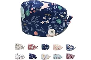 Siribelle Calot Chirurgien Femme Homme Casquette Bloc Opératoire Réglable Respirant Lavable Cheveux Long Bonnet avec Bouton