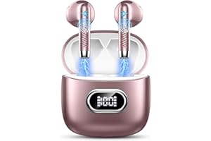 DRSAEC Cuffie Bluetooth, Auricolari Bluetooth 5.3 con Mic Stereo, 2023 Cuffie Wireless In Ear Mini Cuffie Senza Fili IP7 Impermeabili, Cuffiette Bluetooth 42 Ore Cancellazione Rumore, LED/USB-C Oro Rosa