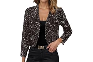 GENÉRICO Chaqueta Mujer Blazer Lentejuelas Delgado Moda Primavera Otoño Slim Fit Color Sólido Traje Cardigans Elegante Chaquetas Corto Brillo Fiesta Chaqueta