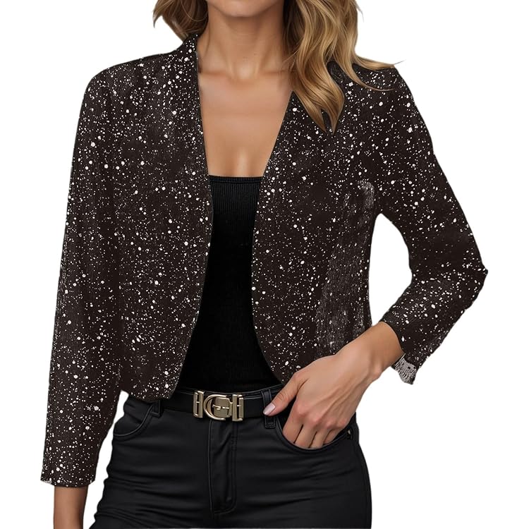 Boléro Femme à Paillettes - Cardigan Léger Manches Longues - Veste Ouverte Pour Soirée, Bureau Ou Sortie