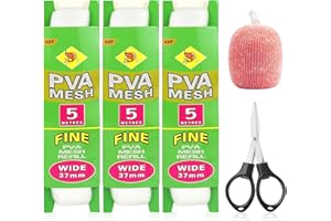 Annyswit 3 Pcs 5m Recambio de Malla PVA con Tijeras - Bolsas de 25/37 mm de Ancho - Accesorios de Pesca de Carpa - Solubles en Agua de Rápida Disolución para Alimentación Precisa