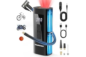 YOUNGDO Compresor Aire Portatil, 150PSI Inflador Electrico Bicicleta. 6000mAh inflador Bicicletas, con luz LED y Power Bank, para Moto, Bicicleta, Pelota, Anillo de Natación