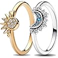 Oasisgalore Sun And Moon Ring Set For Women,14K Gold/Silver Promise Pandora Cartier Ring Adjustable Gifts For Women Girls