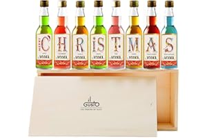 IL GUSTO THE THEATRE OF TASTE Christmas Novelty Selection Box | Premium Miniature Flavoured Vodka Tasting Gift Set | 40ml Each (Pack Of 8) (Wooden Box)
