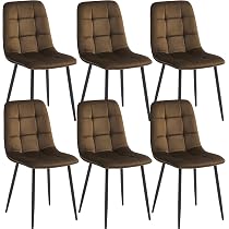 Lot De 6 Chaises Salle à Manger Tissu Technique - Gris Foncé - Base Métal - 120kg Charge