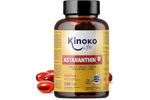 KINOKO LIFE ASTAXANTHINE PLUS 4mg | 180 capsules (Sofgels) | avec lutéine, oméga 369 et bêta-carotène | 100% naturel | qualité ASTAPURE® | liposoluble | antioxydant naturel | sans gluten | non OGM