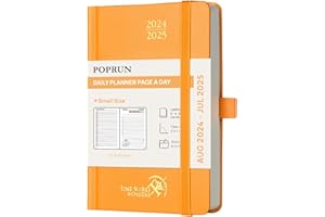 POPRUN Agenda de poche 2024 2025 Journalier Scolaire 16 x 10,5 cm, 1 Page par Jour d'Août 2024 à Juillet 2025 12 Mois, Couverture rigide, Poche pliable, Papier Certifié FSC® 70 g/m² - Orange