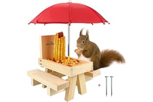 MIXXIDEA Eichhörnchen-Futterstation mit Regenschirm,hölzerner Eichhörnchen-Picknick-Tisch Futterspender, langlebiger Eichhörnchen-Futterspender für Maiskolben, mit Solider Struktur(1 Stück)