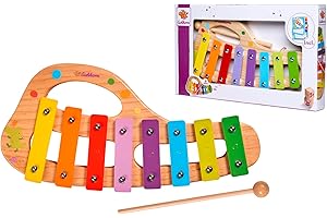 Eichhorn 100003482 Musik xylophon aus Holz Bunte Tonleiter mit 8 Tönen, inkl. 1 Klöppel und Liederbuch mit fünf Liedern zum nachspielen, 3 teilig, 30 x 15 cm groß, ab Zwei Jahren