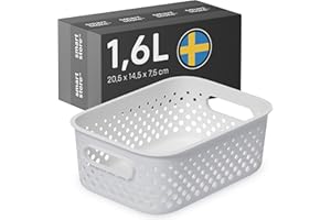 SmartStore Panier de Rangement avec Poignées en blanc 1,6L (20,5x14,5x7,5cm) I Panier de Rangement en Plastique Recyclé I Essence S Boîte de Rangement I Boîtes Avec 10 Ans de Garantie