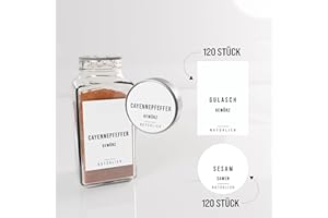 colortouch Samoprzylepne etykiety na przyprawy – 240 sztuk naklejek na przyprawy (okrągłe i prostokątne) – etykiety do przechowywania – słoiki na przyprawy – wodoodporne – minimalistyczne – białe