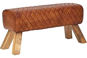 FINEBUY MÖBEL ZUM WOHLFÜHLEN FineBuy Panchina da Interno 89x46x35 cm Vera Pelle/Legno Massiccio Panchetta | Panca da Cucina | Panche Corridoio Imbottita Moderna