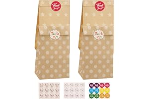 Mkitnvy Sacchetti di carta per feste, 20 sacchetti colorati di carta kraft per caramelle con 36 adesivi per confezionare regali, per Matrimoni, Natalizi Feste, Halloween, compleanno bambini (Marrone)