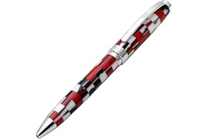 Xezo Stylo à bille à mécanisme tournant Urbanite II, pointe moyenne. Acrylique à damier sportif rouge, noir et blanc sur laiton. Plaqué chrome. Fabriqué à la main, édition limitée, numéroté
