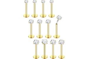 Chriscoco 16G 12Pcs Piercing Nez Acier Chirurgical Piercing Nez Oreile Labret Helix Cartilage Tragus Piercing 6/8mm pour Femmes Hommes
