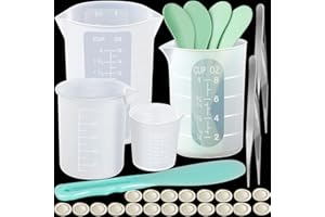 LEOBRO Silikon Messbecher Epoxidharz, 4 Stück Silikonbecher Silikon Messbecher für Harz 400 250 100 50ml Mischbecher, Silikonbecher, für Basteln, Epoxidharz, mit Löffel, Fingerlinge, Pinzette