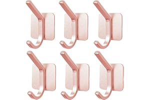 QNIIAED Self Adhesive Hooks，6 Pcs Strong Metal Double Sticky Hook On Wall Door Closet Bathroom Kitchen Bedrooms for Tea Towel Coat Hat(Rose Gold)