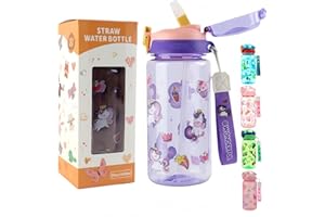 MHwan Trinkflasche Auslaufsicher Kinder, 600ml Robuste und Bruchsichere, BPA-Frei, One-Touch-Öffnung, Leicht zu Reinigen, Wasserflasche mit Strohhalm, Geeignet für Schule und Outdoor