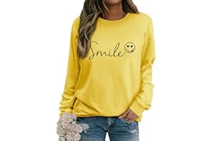 Dresswel Womens Sweatshirt Vintage Funny Smile Face Graphic Print Crewneck Long Sleeve Tops Ladies Pullover Basic Cotton Jumpers Blouse