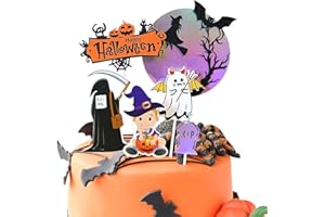 HONGP Halloween cake topper,Personalised Cake Toppers for Kids Boys Girls Birthday Party Cake Decorations Kit with Spooky Ghost, Pumpkin,Bat & Witch Cupcake Topper