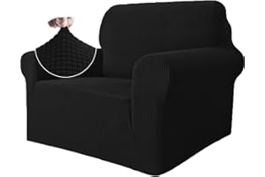 ‎YSTYLE Ystyle Stretch Sofa überzug 1 Sitzer, Elastisch Sofabezug Mit Armlehnen, Jacquard Couch überzug rutschfest, Waschbar Sofa Cover Protector Für Hunde Haustiere, Schwarz
