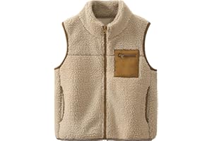 ANIMQUE Bambini Piccoli Pile Polare Gilet Addensare Bambini Colletto Rialzato Zip Smanicato Giacca Genitore-Figlio Autunno Inverno Top Capispalla con Tasche