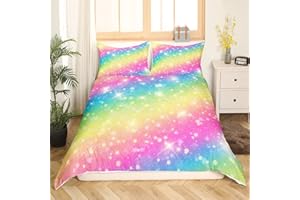 HOMEWISH Juego de funda de edredón de colores arcoíris para niñas y niños, decoración de dibujos animados, funda nórdica con cremallera, colcha suave, 1 funda nórdica + 1 funda de almohada, 135 x 200 cm