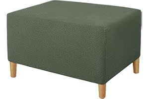 XJHKG Ottoman Footstool Cover, Rectangle Stretch Foot Stool Pouffe Cover Furniture Protector with Elastic Bottom (Green,Small)
